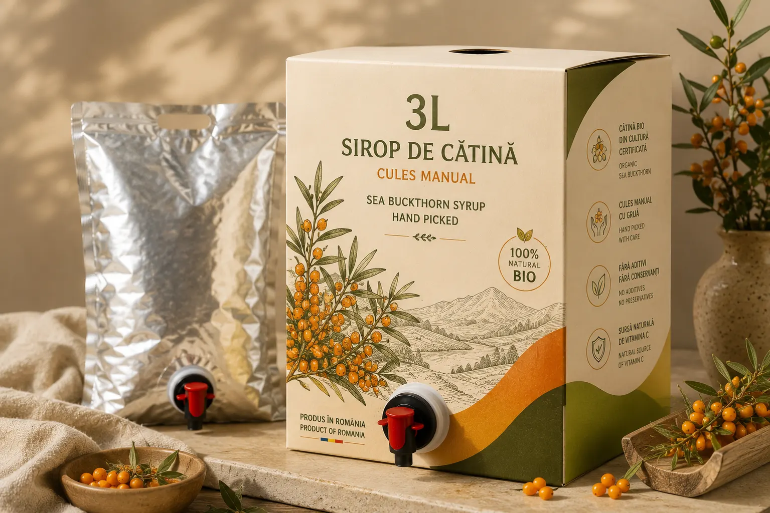 Concept de ambalaj pentru sirop bio de cătină